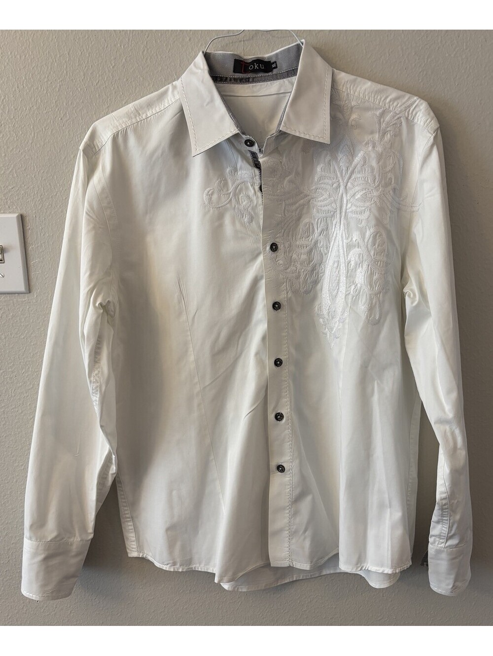 Toku Embroidered Y2K White Graphic Button Up Long Sleeve Shirt Western XL
